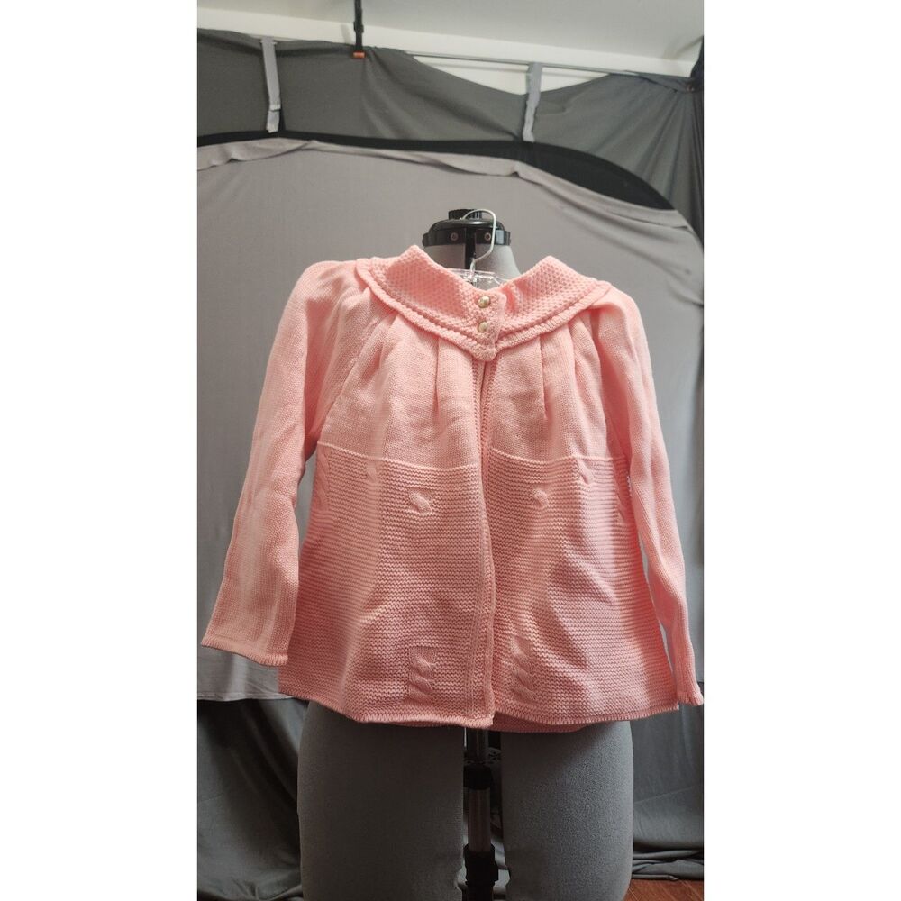 Girl Peach pink handknit Cardigan bed jacket sweet handknit long sleeve Sz 5